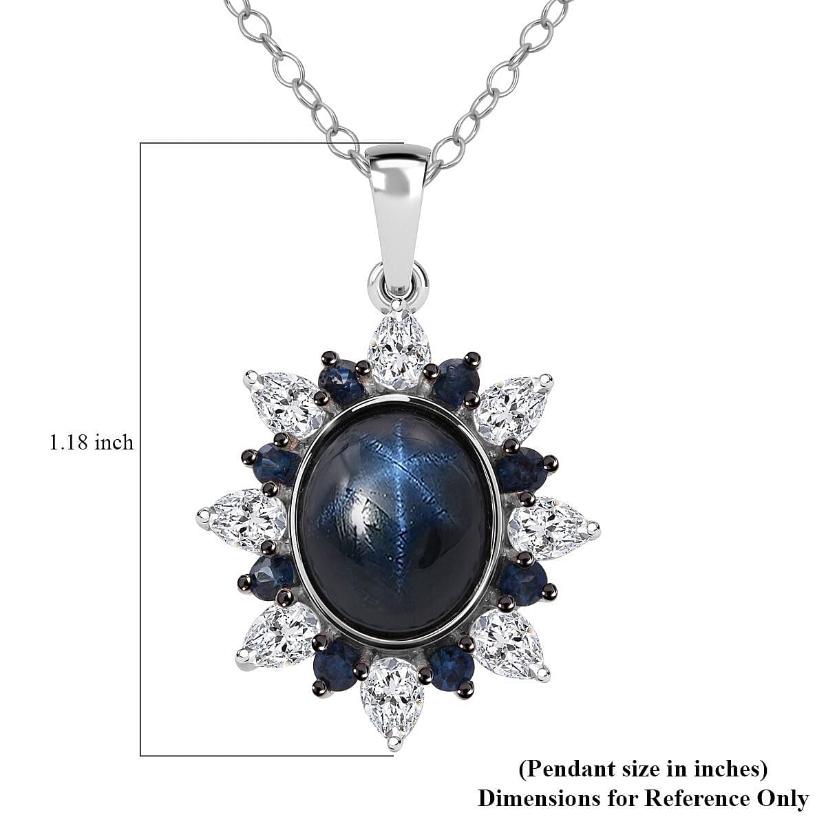 D'Joy Premium Blue Star Sapphire (DF) and Multi Gemstone 7.90 ctw Stellar Bloom Pendant Necklace in Rhodium Over Sterling Silver 20 Inches image number 5