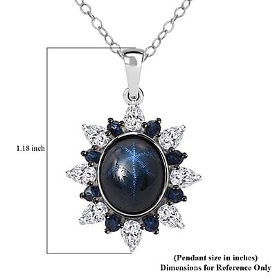 D'Joy Premium Blue Star Sapphire (DF) and Multi Gemstone 7.90 ctw Stellar Bloom Pendant Necklace in Rhodium Over Sterling Silver 20 Inches