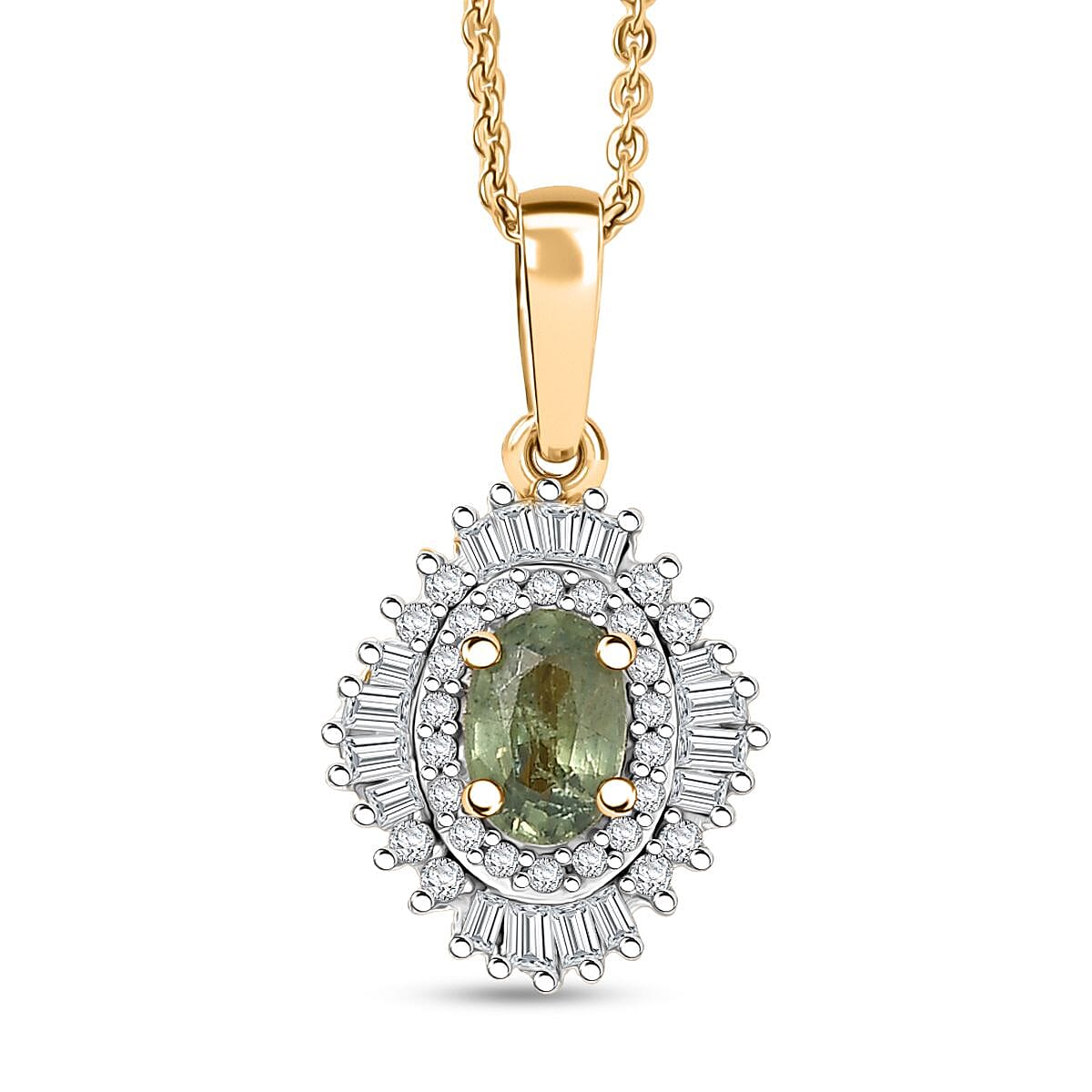 D'Joy Ambanja Demantoid Garnet and Diamond 1.00 ctw Sunburst Pendant Necklace in 18K Vermeil Yellow Gold Over Sterling Silver 20 Inches image number 0
