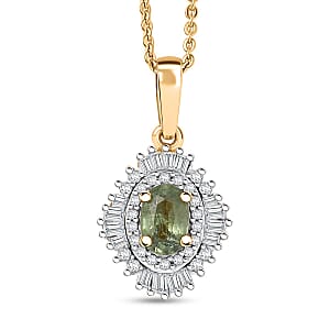 D'Joy Ambanja Demantoid Garnet and Diamond 1.00 ctw Sunburst Pendant Necklace in 18K Vermeil Yellow Gold Over Sterling Silver 20 Inches