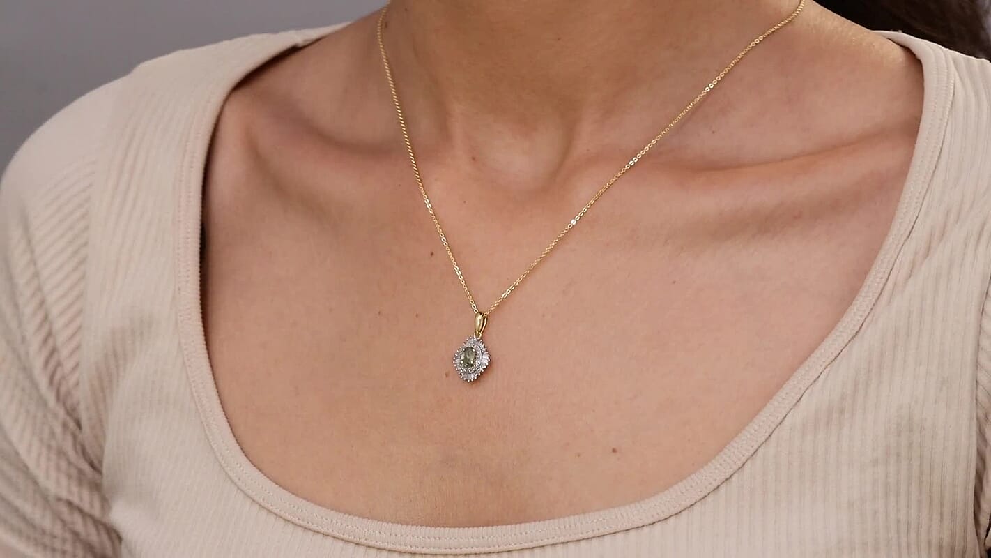 D'Joy Ambanja Demantoid Garnet and Diamond 1.00 ctw Sunburst Pendant Necklace in 18K Vermeil Yellow Gold Over Sterling Silver 20 Inches
