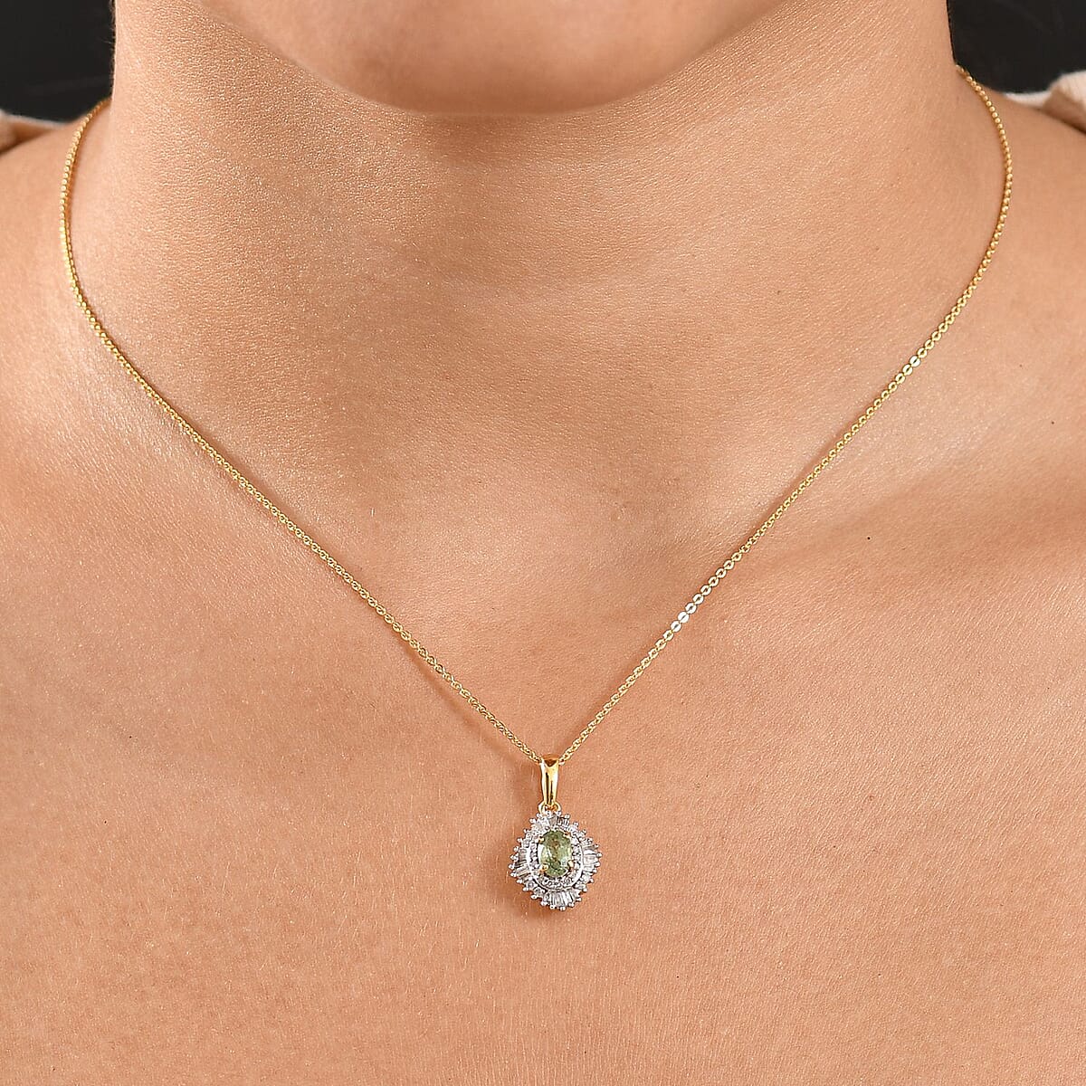 D'Joy Ambanja Demantoid Garnet and Diamond 1.00 ctw Sunburst Pendant Necklace in 18K Vermeil Yellow Gold Over Sterling Silver 20 Inches image number 2