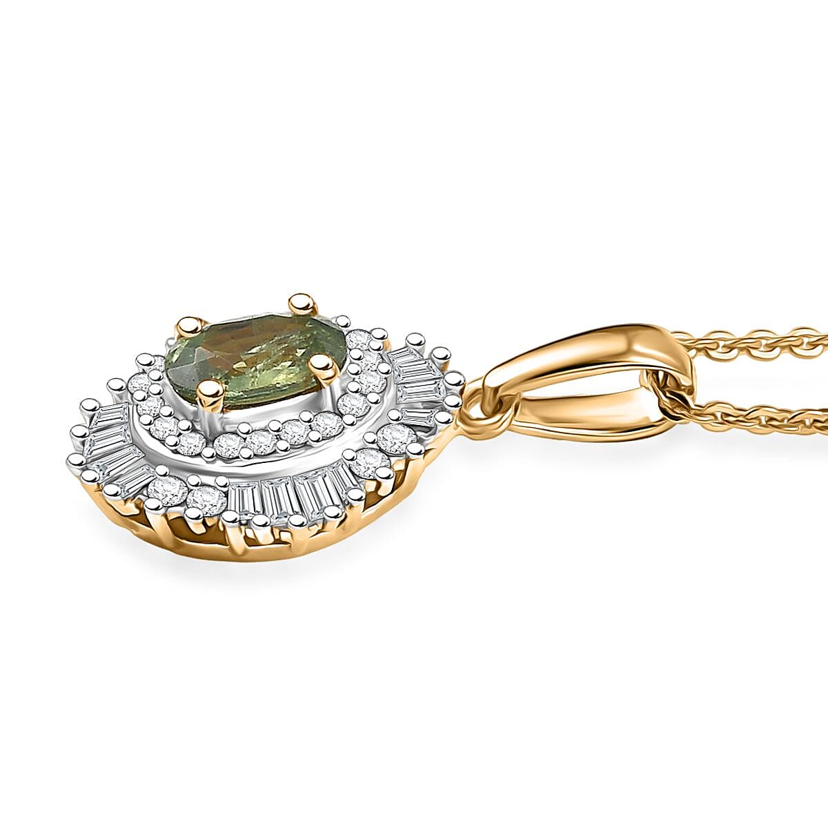 D'Joy Ambanja Demantoid Garnet and Diamond 1.00 ctw Sunburst Pendant Necklace in 18K Vermeil Yellow Gold Over Sterling Silver 20 Inches image number 3