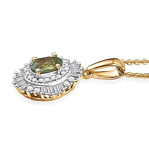 D'Joy Ambanja Demantoid Garnet and Diamond 1.00 ctw Sunburst Pendant Necklace in 18K Vermeil Yellow Gold Over Sterling Silver 20 Inches