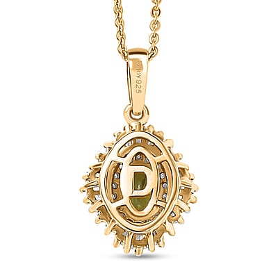 D'Joy Ambanja Demantoid Garnet and Diamond 1.00 ctw Sunburst Pendant Necklace in 18K Vermeil Yellow Gold Over Sterling Silver 20 Inches