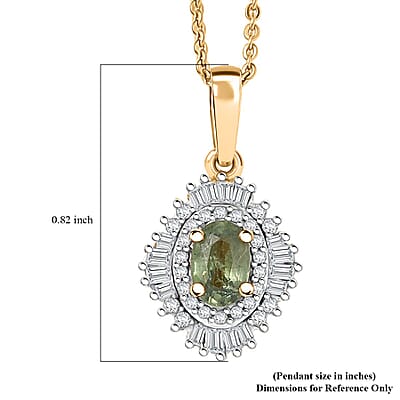D'Joy Ambanja Demantoid Garnet and Diamond 1.00 ctw Sunburst Pendant Necklace in 18K Vermeil Yellow Gold Over Sterling Silver 20 Inches
