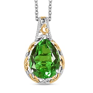 EverTrue Chartreuse Quartz (Triplet) 8.90 ctw Pendant in 18K YG Plated and Platinum Bond with Stainless Steel Necklace 20 Inches