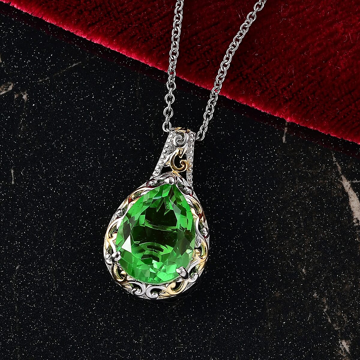 EverTrue Chartreuse Quartz (Triplet) 8.90 ctw Pendant in 18K YG Plated and Platinum Bond with Stainless Steel Necklace 20 Inches image number 1