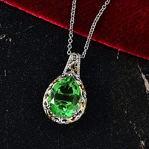 EverTrue Chartreuse Quartz (Triplet) 8.90 ctw Art Deco Pendant in 18K YG Plated and Platinum Bond with Stainless Steel Necklace 20 Inches