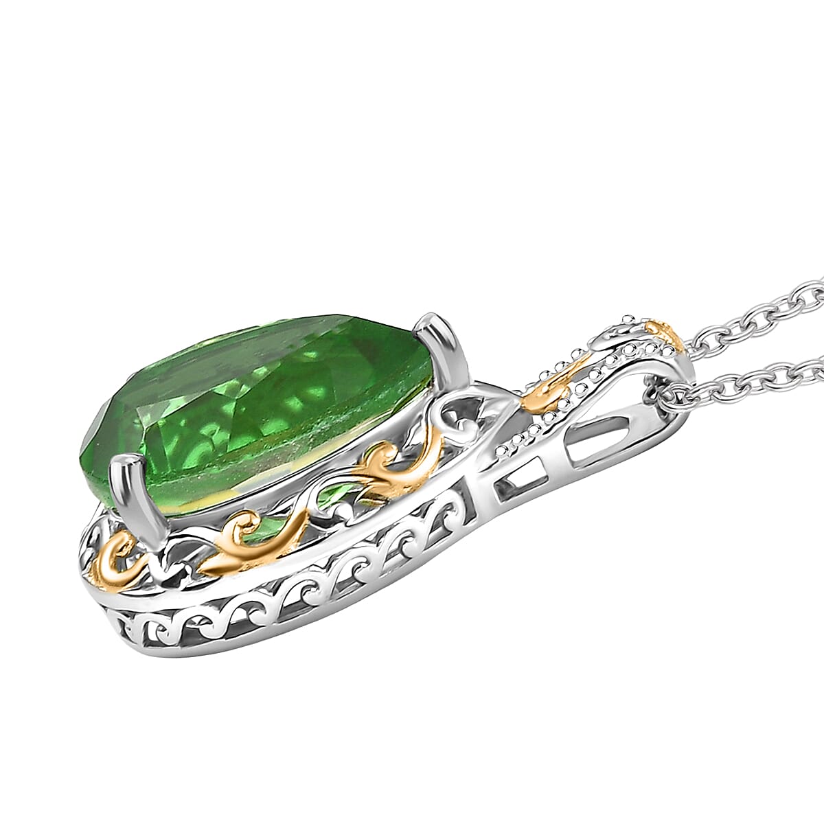 EverTrue Chartreuse Quartz (Triplet) 8.90 ctw Pendant in 18K YG Plated and Platinum Bond with Stainless Steel Necklace 20 Inches image number 3