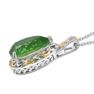 EverTrue Chartreuse Quartz (Triplet) 8.90 ctw Art Deco Pendant in 18K YG Plated and Platinum Bond with Stainless Steel Necklace 20 Inches
