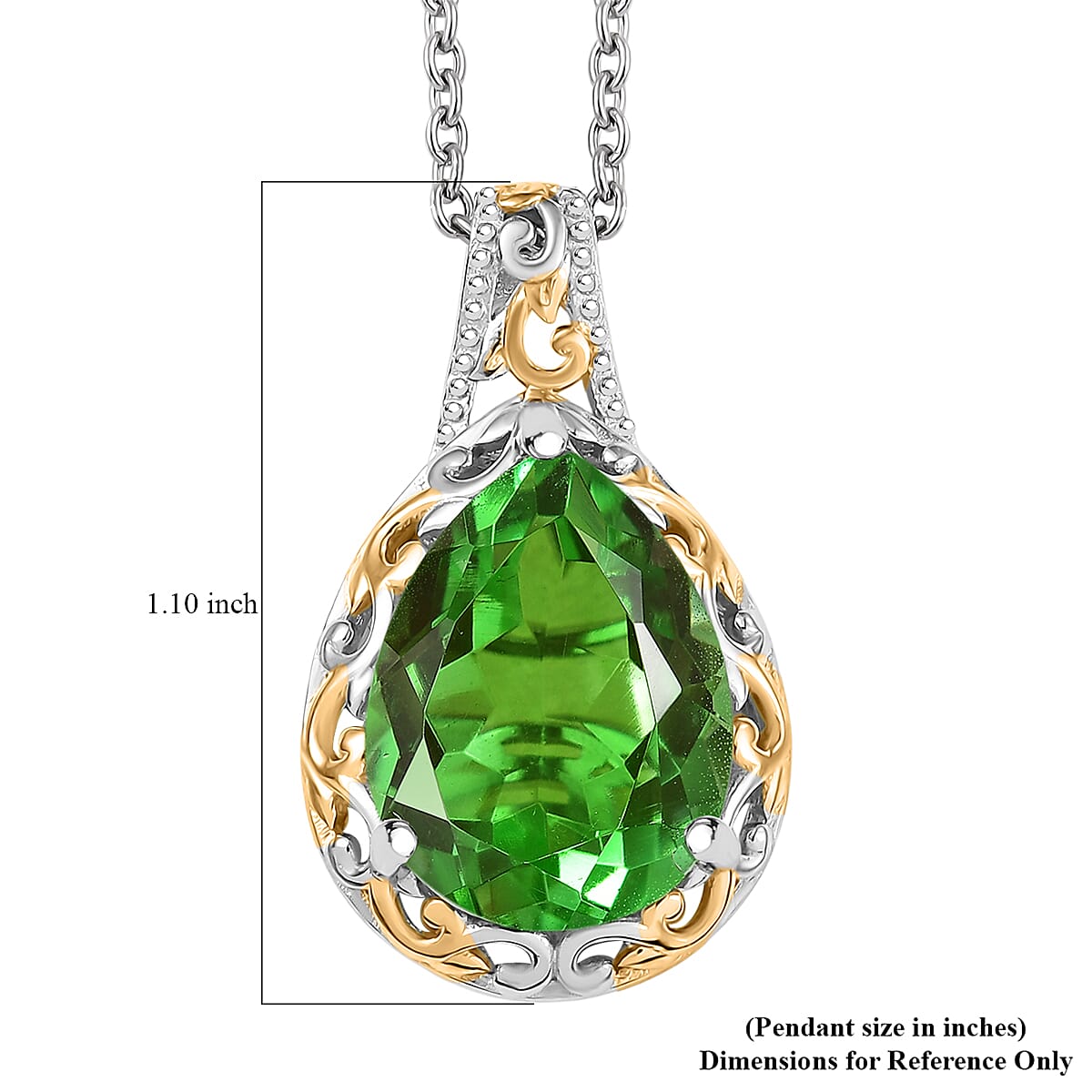 EverTrue Chartreuse Quartz (Triplet) 8.90 ctw Pendant in 18K YG Plated and Platinum Bond with Stainless Steel Necklace 20 Inches image number 6