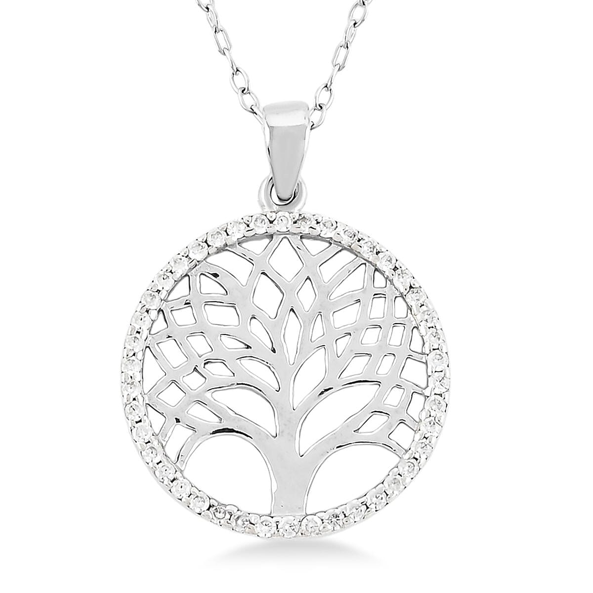 Simulated Diamond Pendant Necklace in Rhodium Over Sterling Silver 18 Inches