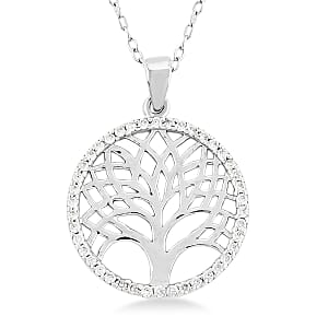 Simulated Diamond Pendant Necklace in Rhodium Over Sterling Silver 18 Inches