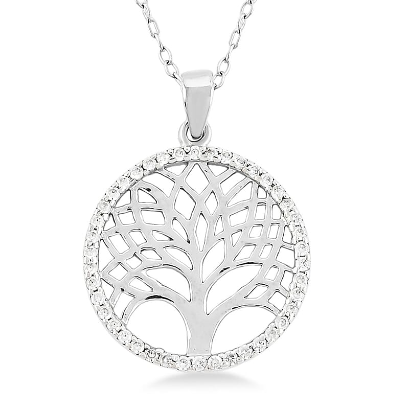 Simulated Diamond Pendant Necklace in Rhodium Over Sterling Silver 18 Inches