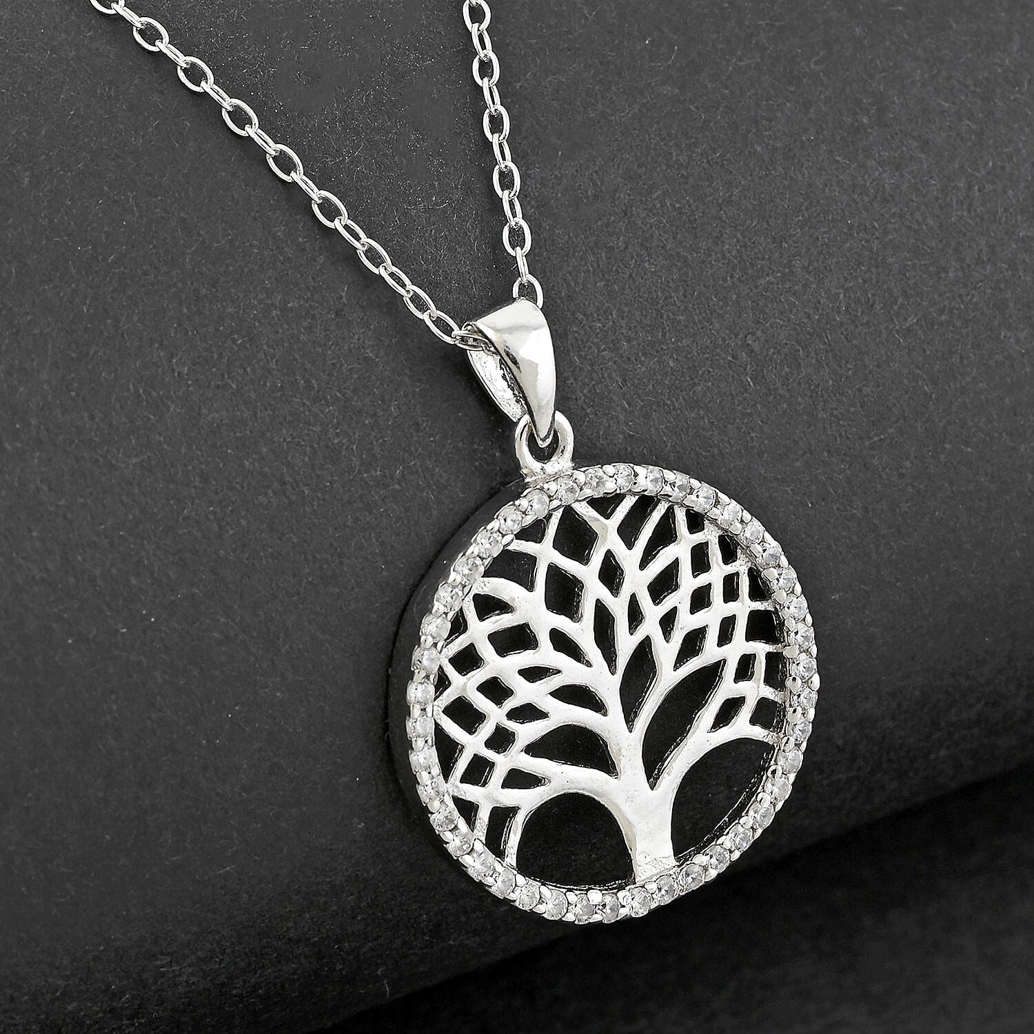 Simulated Diamond Pendant Necklace in Rhodium Over Sterling Silver 18 Inches
