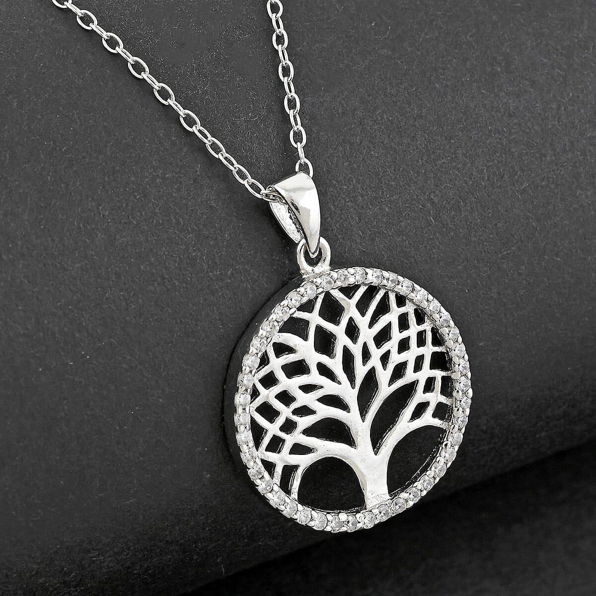 Simulated Diamond Pendant Necklace in Rhodium Over Sterling Silver 18 Inches image number 1