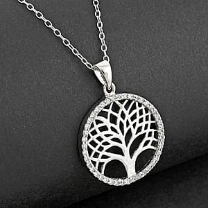 Simulated Diamond Pendant Necklace in Rhodium Over Sterling Silver 18 Inches