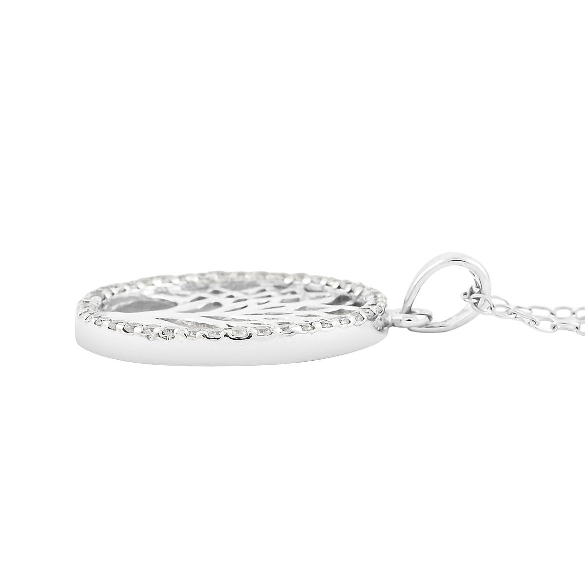Simulated Diamond Pendant Necklace in Rhodium Over Sterling Silver 18 Inches
