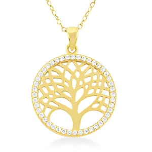 Simulated Diamond Pendant Necklace in 14K Yellow Gold Over Sterling Silver 18 Inches
