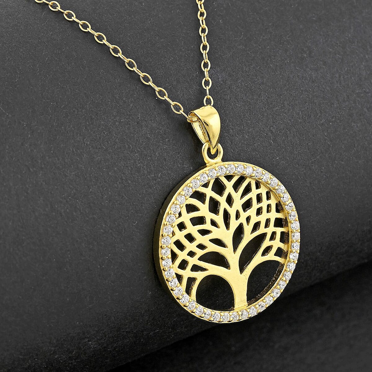 Simulated Diamond Pendant Necklace in 14K Yellow Gold Over Sterling Silver 18 Inches image number 1