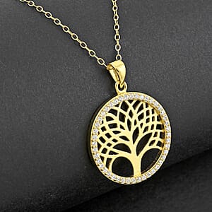 Simulated Diamond Pendant Necklace in 14K Yellow Gold Over Sterling Silver 18 Inches