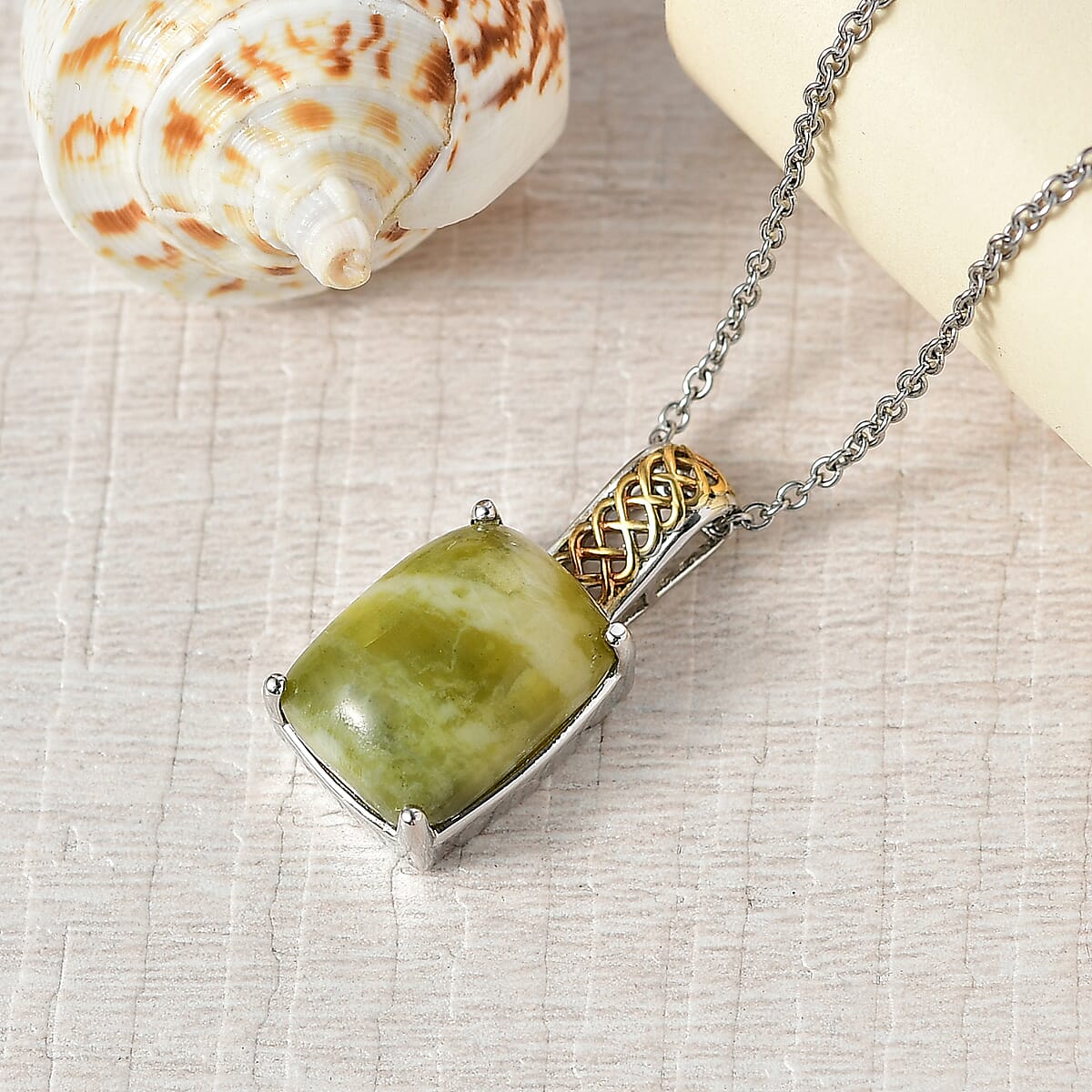 EverTrue Connemara Marble 11.30 ctw Celtic Knotwork Pendant in 18K YG Plated and Platinum Bond with Stainless Steel Necklace 20 Inches image number 1