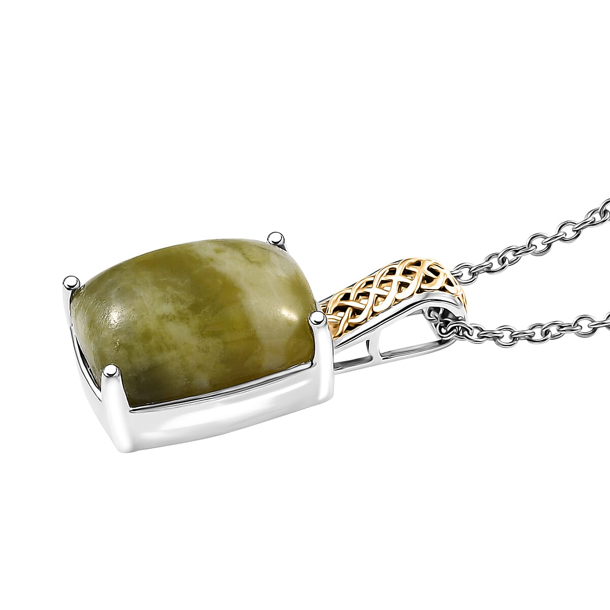 EverTrue Connemara Marble 11.30 ctw Celtic Knotwork Pendant in 18K YG Plated and Platinum Bond with Stainless Steel Necklace 20 Inches image number 3