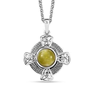 D'Joy Connemara Marble 2.30 ctw Celtic Cross Pendant in Platinum Over Sterling Silver with Stainless Steel Necklace 20 Inches