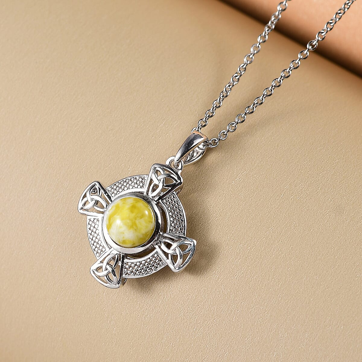 D'Joy Connemara Marble 2.30 ctw Irish Line of Faith Celtic Cross Pendant in Platinum Over Sterling Silver with Stainless Steel Necklace 20 Inches image number 1