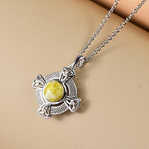 D'Joy Connemara Marble 2.30 ctw Irish Line of Faith Celtic Cross Pendant in Platinum Over Sterling Silver with Stainless Steel Necklace 20 Inches