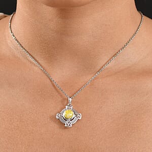 D'Joy Connemara Marble 2.30 ctw Irish Line of Faith Celtic Cross Pendant in Platinum Over Sterling Silver with Stainless Steel Necklace 20 Inches