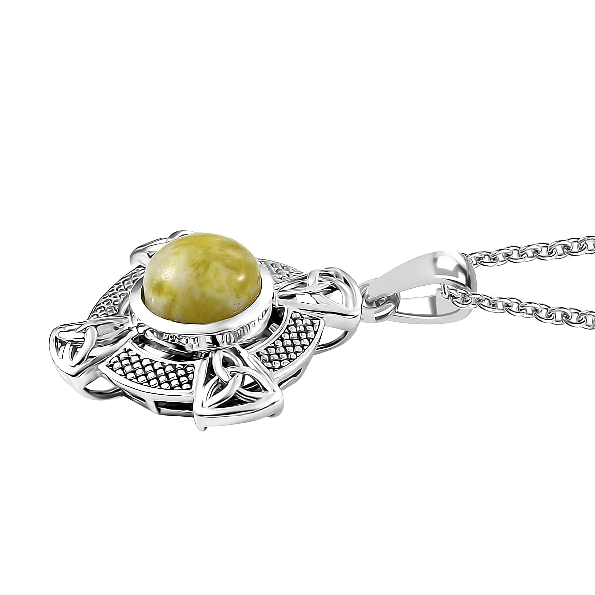 D'Joy Connemara Marble 2.30 ctw Irish Line of Faith Celtic Cross Pendant in Platinum Over Sterling Silver with Stainless Steel Necklace 20 Inches image number 3