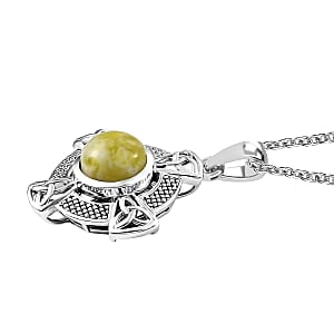 D'Joy Connemara Marble 2.30 ctw Irish Line of Faith Celtic Cross Pendant in Platinum Over Sterling Silver with Stainless Steel Necklace 20 Inches