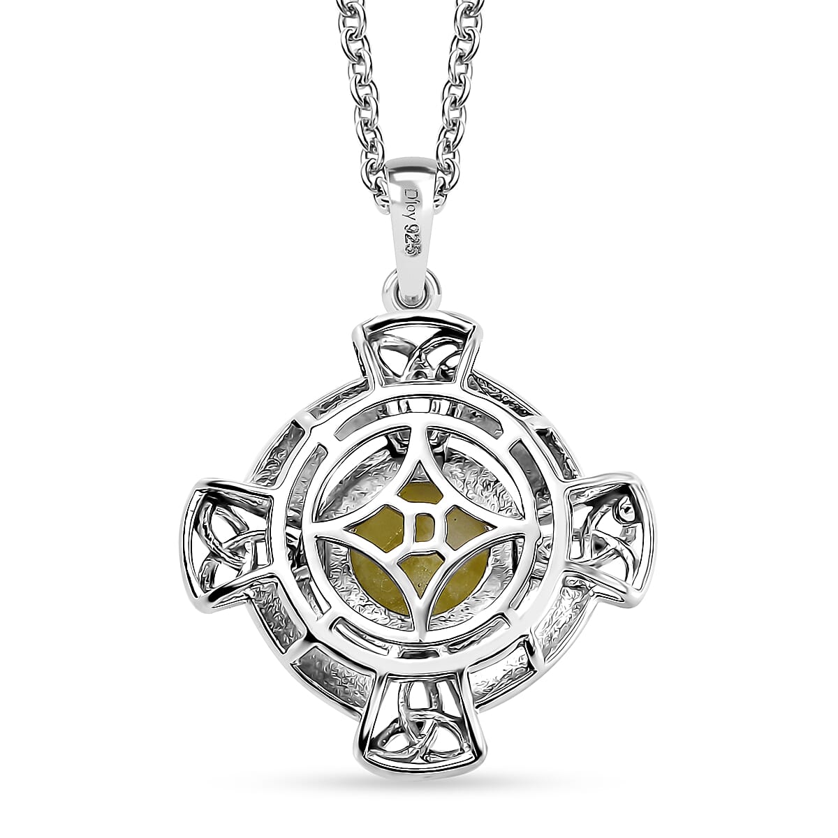 D'Joy Connemara Marble 2.30 ctw Irish Line of Faith Celtic Cross Pendant in Platinum Over Sterling Silver with Stainless Steel Necklace 20 Inches image number 4