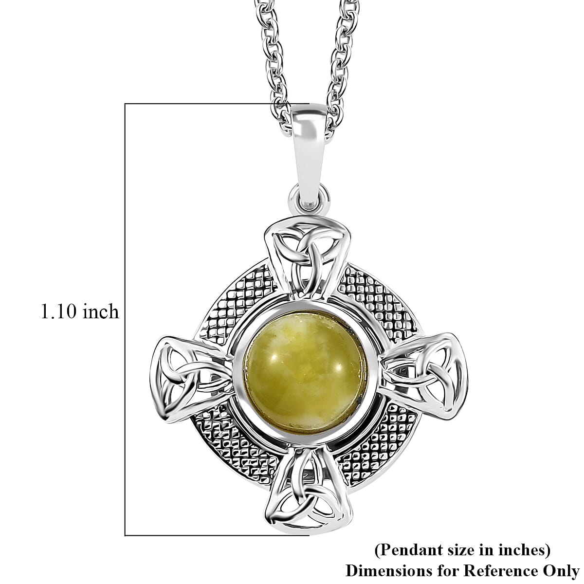 D'Joy Connemara Marble 2.30 ctw Irish Line of Faith Celtic Cross Pendant in Platinum Over Sterling Silver with Stainless Steel Necklace 20 Inches image number 5