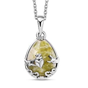 D'Joy Connemara Marble 8.90 ctw Claddagh Pendant in Platinum Over Sterling Silver with Stainless Steel Necklace 20 Inches