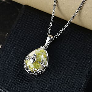 D'Joy Connemara Marble 8.90 ctw Claddagh Harmony Pendant in Platinum Over Sterling Silver with Stainless Steel Necklace 20 Inches