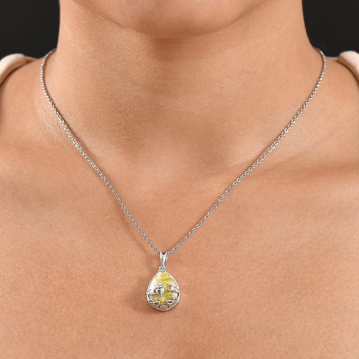 D'Joy Connemara Marble 8.90 ctw Claddagh Pendant in Platinum Over Sterling Silver with Stainless Steel Necklace 20 Inches image number 2