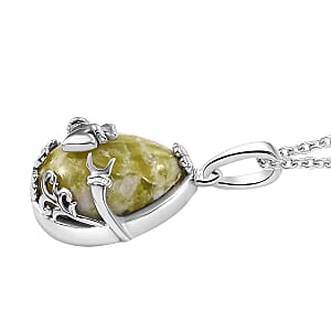 D'Joy Connemara Marble 8.90 ctw Claddagh Harmony Pendant in Platinum Over Sterling Silver with Stainless Steel Necklace 20 Inches