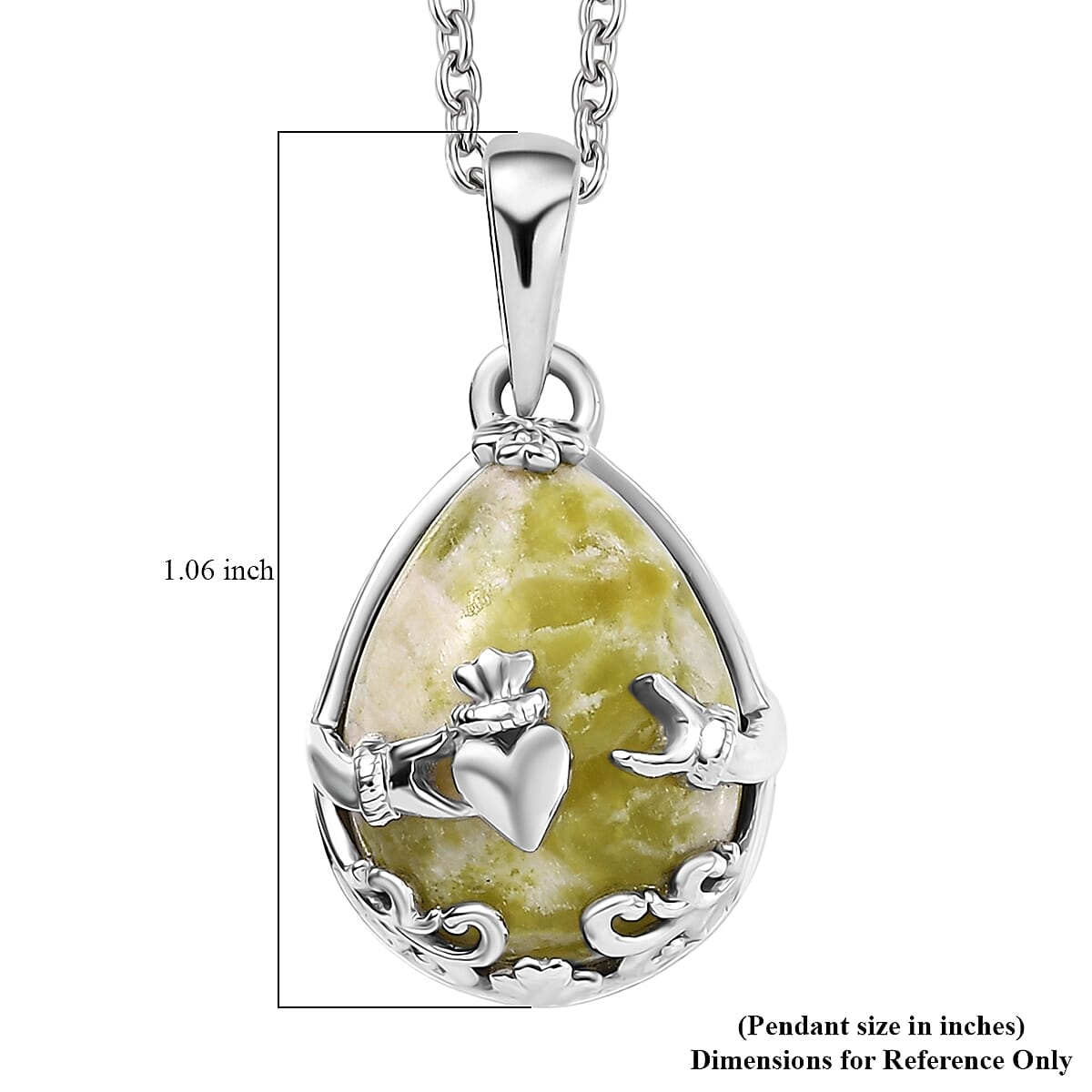 D'Joy Connemara Marble 8.90 ctw Claddagh Pendant in Platinum Over Sterling Silver with Stainless Steel Necklace 20 Inches image number 6