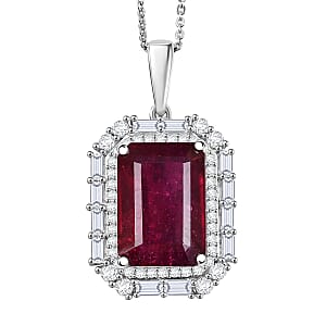 D'Joy Premium Niassa Ruby (FF) and Moissanite 12.90 ctw Pendant Necklace in Rhodium Over Sterling Silver 20 Inches