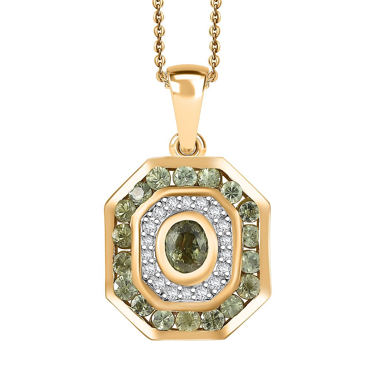 D'Joy Ambanja Demantoid Garnet and Moissanite 1.75 ctw Forest Deco Pendant Necklace in 18K Vermeil Yellow Gold Over Sterling Silver 20 Inches image number 0