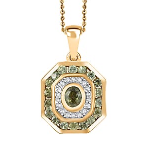 D'Joy Ambanja Demantoid Garnet and Moissanite 1.75 ctw Forest Deco Pendant Necklace in 18K Vermeil Yellow Gold Over Sterling Silver 20 Inches