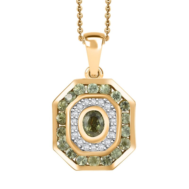 D'Joy Ambanja Demantoid Garnet and Moissanite 1.75 ctw Forest Deco Pendant Necklace in 18K Vermeil Yellow Gold Over Sterling Silver 20 Inches