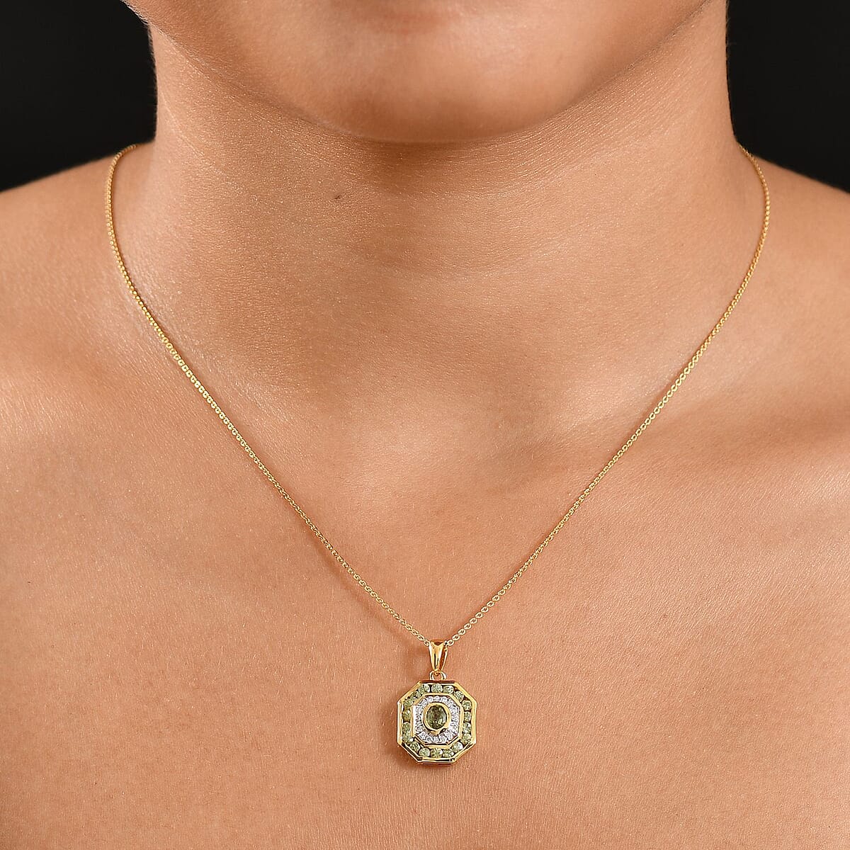 D'Joy Ambanja Demantoid Garnet and Moissanite 1.75 ctw Forest Deco Pendant Necklace in 18K Vermeil Yellow Gold Over Sterling Silver 20 Inches image number 2