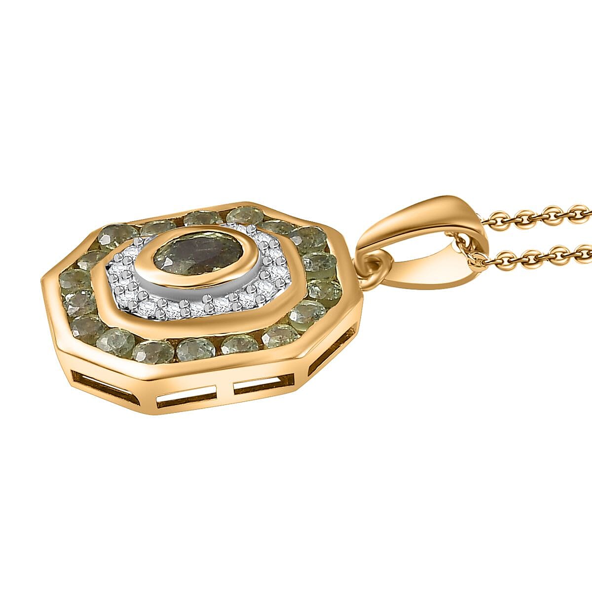 D'Joy Ambanja Demantoid Garnet and Moissanite 1.75 ctw Forest Deco Pendant Necklace in 18K Vermeil Yellow Gold Over Sterling Silver 20 Inches image number 3