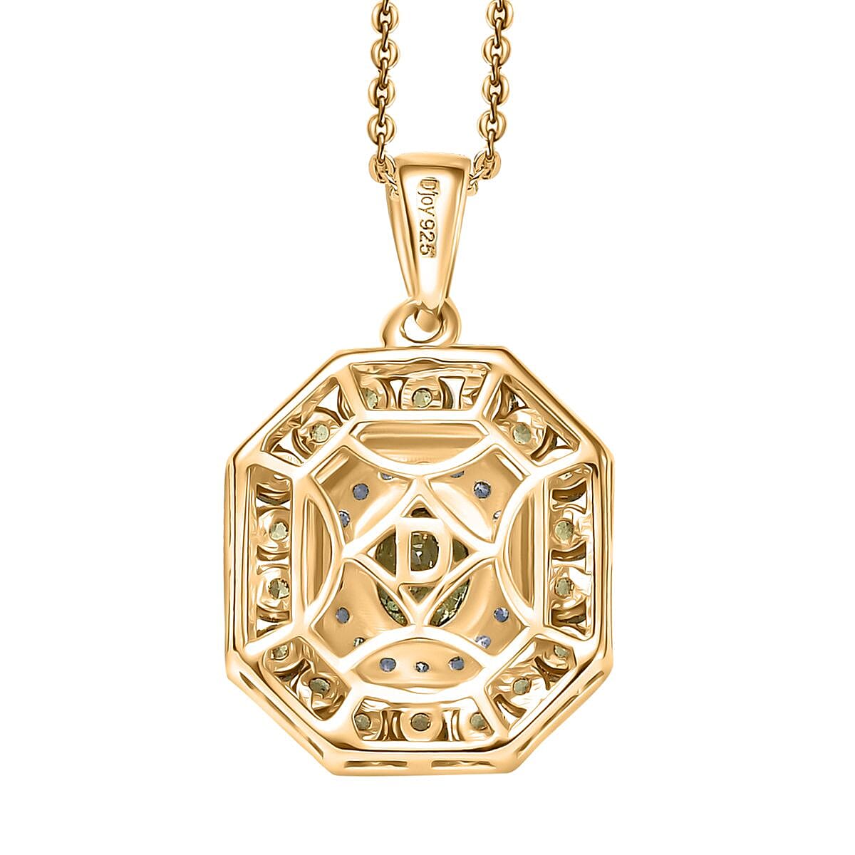 D'Joy Ambanja Demantoid Garnet and Moissanite 1.75 ctw Forest Deco Pendant Necklace in 18K Vermeil Yellow Gold Over Sterling Silver 20 Inches