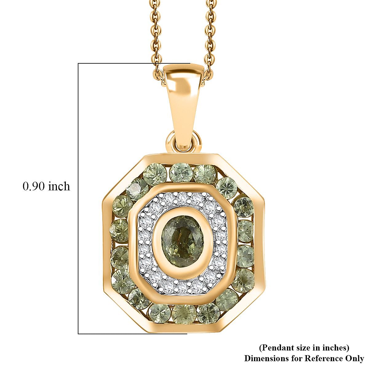 D'Joy Ambanja Demantoid Garnet and Moissanite 1.75 ctw Forest Deco Pendant Necklace in 18K Vermeil Yellow Gold Over Sterling Silver 20 Inches