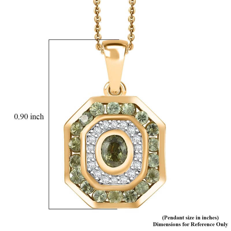 D'Joy Ambanja Demantoid Garnet and Moissanite 1.75 ctw Forest Deco Pendant Necklace in 18K Vermeil Yellow Gold Over Sterling Silver 20 Inches